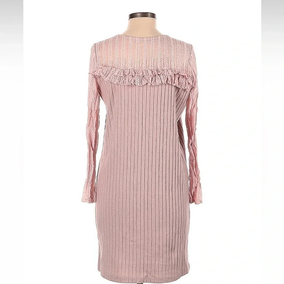 Anthropologie KAS New York Textured Ribbed Lace Dress Blush Pink Size M Medium - Picture 2 of 6
